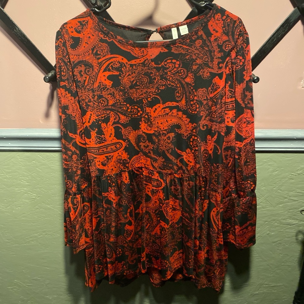 Cato Red and Black Paisley Blouse
